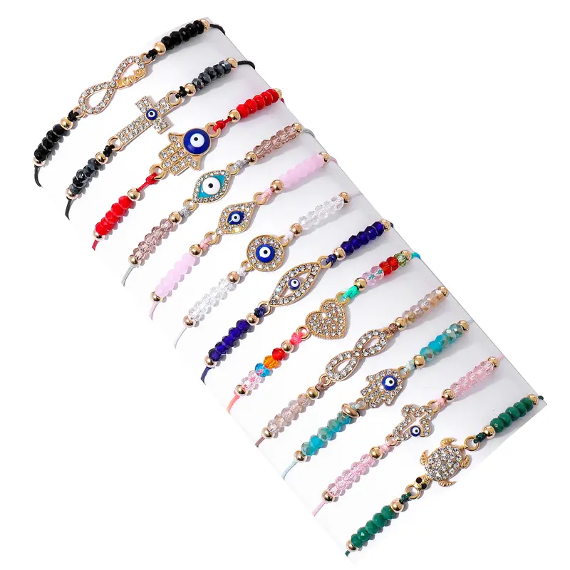 Women's 12-Piece Gold Evil-Eye Bracelets Set - Ethnic Mal De Ojo Protective Charm, Animal & Heart Design, Ankle Set Bracelets & Bangles, Everyday Wear Jewelry, Female Gift, Culture, Bohemian Anklets, Daily, Mixed Patterns, Mexican Bracelet, Bohemian Look