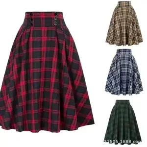 Cross border autumn and winter new flannel high waisted half skirt for women, retro plaid large swing A-line skirt, slim and elegant