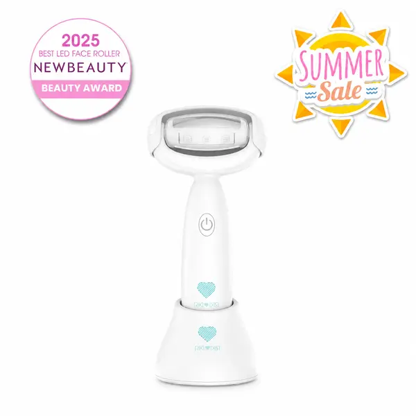 RIKI High Roller Skincare Daily Deep Tissue Massage Tool for Anti-Aging And Acne with red Light, Blue Light, Therapeutic wamth and Micro-current. Perfect for On-The-Go