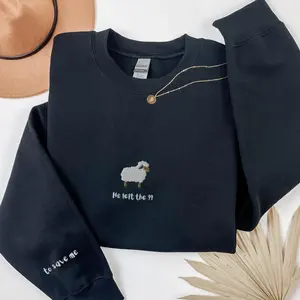 He Left The 99 To Save Me Lost Sheep Embroidered Sweatshirt, Bible Verse Crewneck Sweatshirt, Jesus Christianity Believer Gift