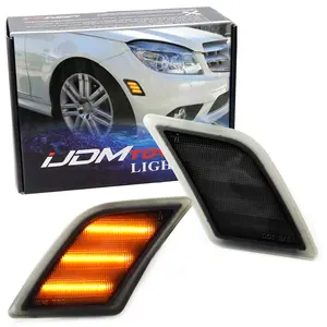 iJDMTOY Triple-Row Amber Full LED Side Markers, For Mercedes 2008-2011 W204 C250 C300 C350 & 2008-2013 C63 AMG, Smoked Lens