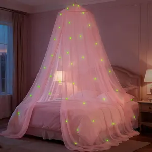 Bed Canopy for Girls with Glowing Stars, Canopy Bed Curtains for Twin Full and Queen Sizes, Ceiling Tent for Reading Nooks, Mosquito Net for Indoor Room Decor and Outdoor Use