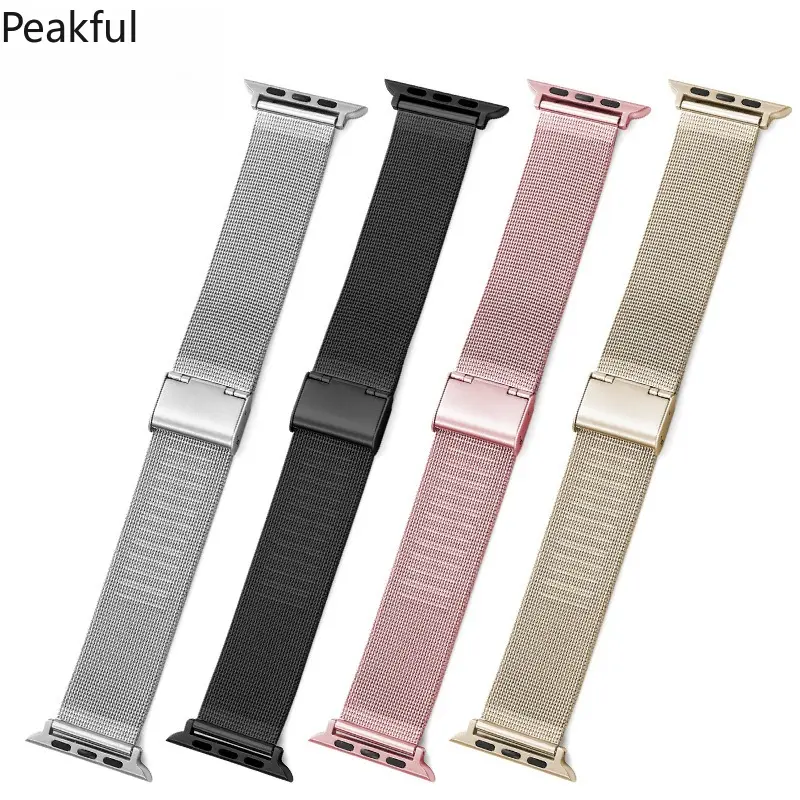 Compatible with Apple Watch Series 8 / SE / 7 — 0.4mm Milanese Loop Stainless Steel Mesh Band with Buckle