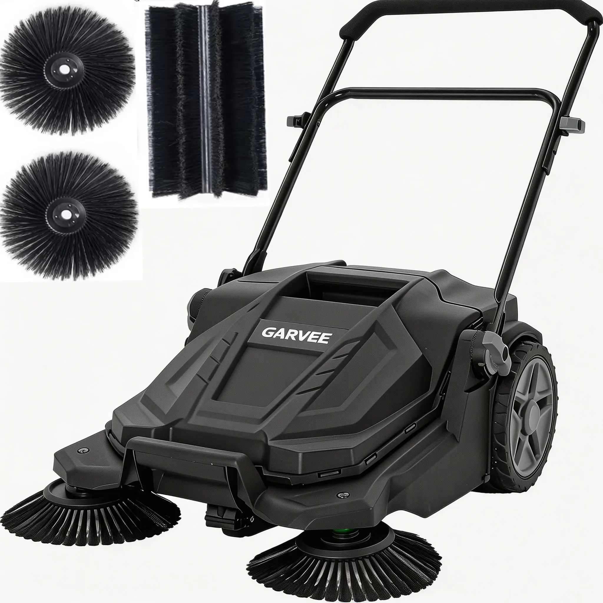 Walk-Behind Outdoor Hand Push Floor Sweeper, 25.6 Inch Wide Manual Non-Electric Sweeper with 5.25 Gallon Waste Bin, Adjustable Folding Handle Heavy Duty Yard Sweeper for Garage Patio Walkway Driveway