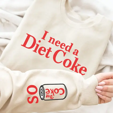 I Need A Diet Coke Embroidered Sweatshirt - Cute Christmas Gifts For Boyfriend - Vintage Diet Coke Crewneck - Retro Coke Sweatshirt Funny Graphic Sweatshirt - Crewneck Sweatshirts