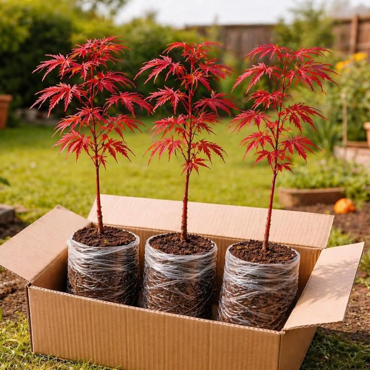 3-Pack Japanese Red Maple Seedlings (12-18" Tall) – Dormant Bare Root Trees – Vibrant Ornamental Landscape Starter Trees