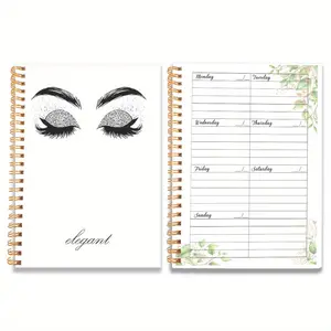 1pc A5 Art Eyelashes Elegant Spiral Undated Planner, Daily Weekly Agenda Notebook, Weekly Planner, Office School Stationery, Goal Setting & Planning, 8.3x5.5 in, 50 Sheets.