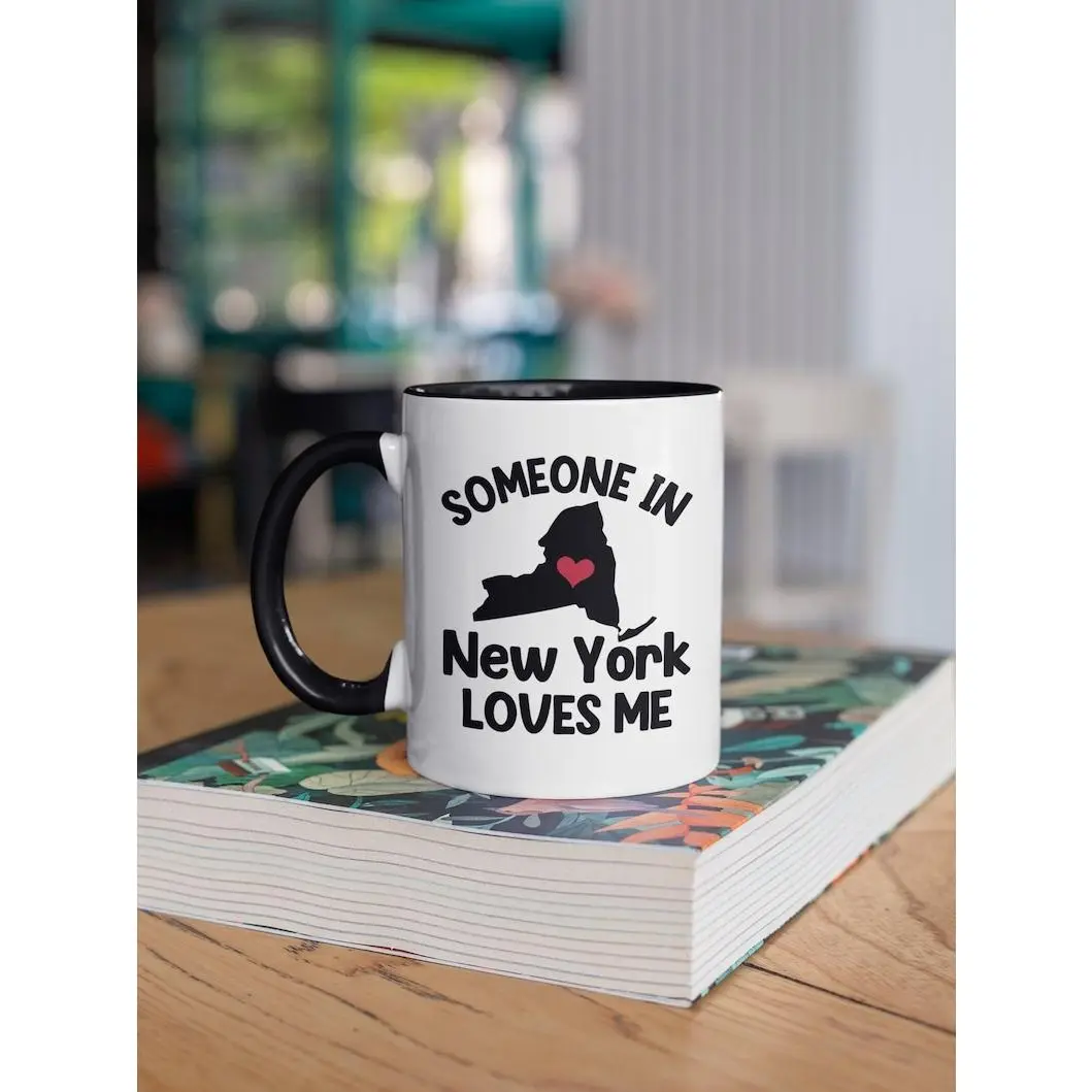 Someone in New York Loves Me, New York State Mug, Long Distance Relationship Gift, Boyfriend Girlfriend Fiancé Coffee Cup, Thinking of You