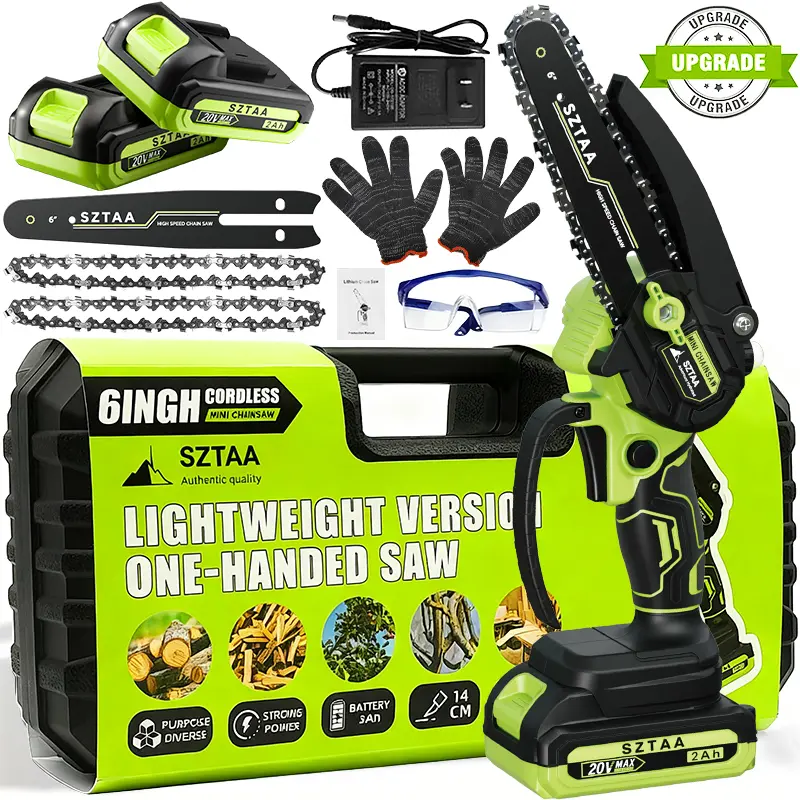 SZTAA Cordless Chainsaw - 6-in Handheld Electric Chainsaw with Battery, Lightweight 1-Handed Tree Trimming Tool, Tools and Gadgets, Outdoor Gadgets, Ideal Holiday Gift for Husband, Gifts for Boyfriend