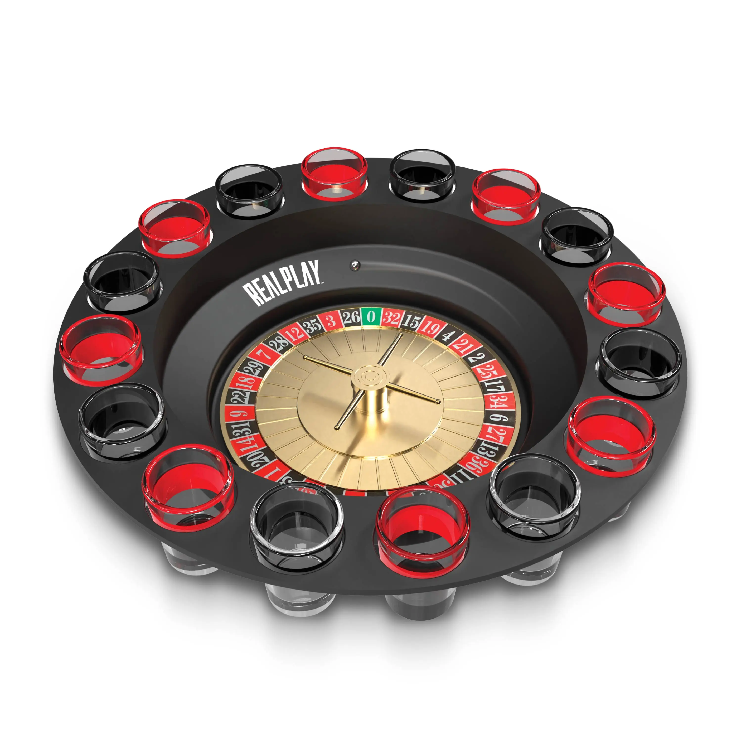 Realplay Shot Roulette Drinking Game – Casino-Style Roulette Wheel with 16 Shot Glasses, Adult Drinking Games for Ages 21+