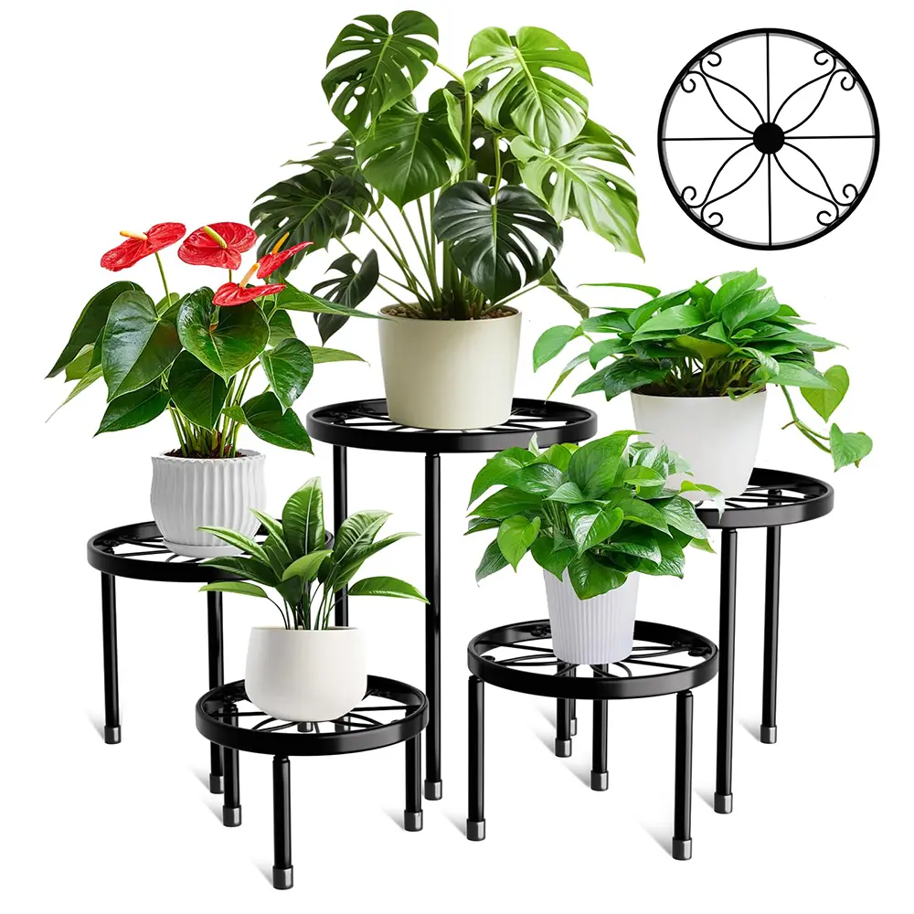 5pcs Heavy Duty Metal Plant Stand, Rust Resistant Iron Multi-Plant Planter Holder, Indoor And Outdoor Use, Can Be Used As Dog Bowl Holder, Kitchen Utensil Holder, Garden, Patio, Balcony Plant Display, Designed for Plant Lovers, Home Decor Gift