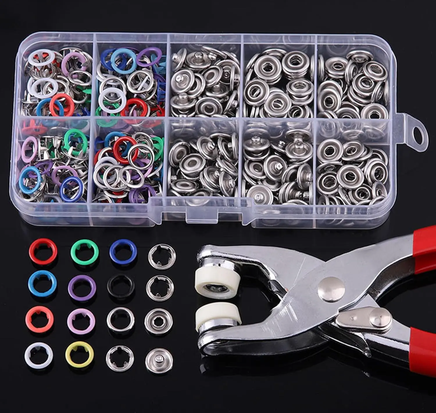 Copper-Aluminium 5-Claw Press Studs Kit - 100 Sets 9.5mm Flat Finish Copper Metal 5-Claw Lock, Sewing Tool Kit with Tool for Adults' DIY Craft Supplies, Household Textiles