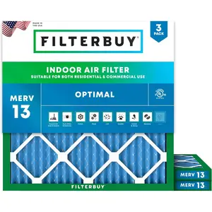 Filterbuy 10x10x1 Air Filter (3-Pack), Pleated MERV 13 Optimal Defense HVAC AC Furnace Air Filters (Actual Size: 9.50 x 9.50 x 0.75 Inches)