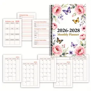 1pc 5.5×8.3 Inches Portable Spiral Notebook, 3 Year Monthly Planner Calendar 2026 2028 with Goal Trackers & 3 Category Family Management Section