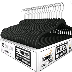 Hanger Central 25 pack 17 Inch Black Velvet Clothes Hangers with Swivel Hook