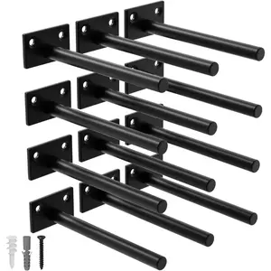 12-Pack 6 inch Floating Shelf Brackets, Hidden Concealed Invisible Black Coated Shelf Support Brackets for Wood DIY Decoration, Ideal for Kitchen Bathroom Study Room