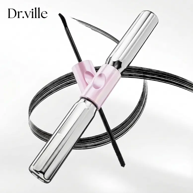 Dr.ville Dual-Ended 2-in-1 Cosmetic Mascara, Lengthening & Volumizing, Waterproof Smudge-Proof Lightweight Daily Makeup with Strong Stay Power for Natural & Bold Lash Looks, Brush-On Mascara, Long-Wear Mascara