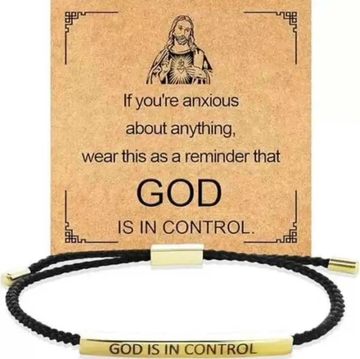 Valentine's Day Gifts Inspire Bracelet GOD IS IN CONTROL Elegant Design with Unique Patterns and Letters Surgical Grade 316L Stainless Steel & Real 18k GoldPlating Adjustable Up to 10" Business Bracelet