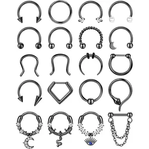 YADOCA 20PCS Septum Rings 16G for Women - Hypoallergenic Surgical Steel Daith Piercing Jewelry Cute Dangle Nose Ring Clicker for Helix, Tragus, Daith, Cartilage Earrings Hoop