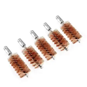 5 Pcs Phosphor Bristle Bronze Bore Gun Cleaning Brush for Pistol Shotgun with 50 Professional Square Patches Multi-Caliber