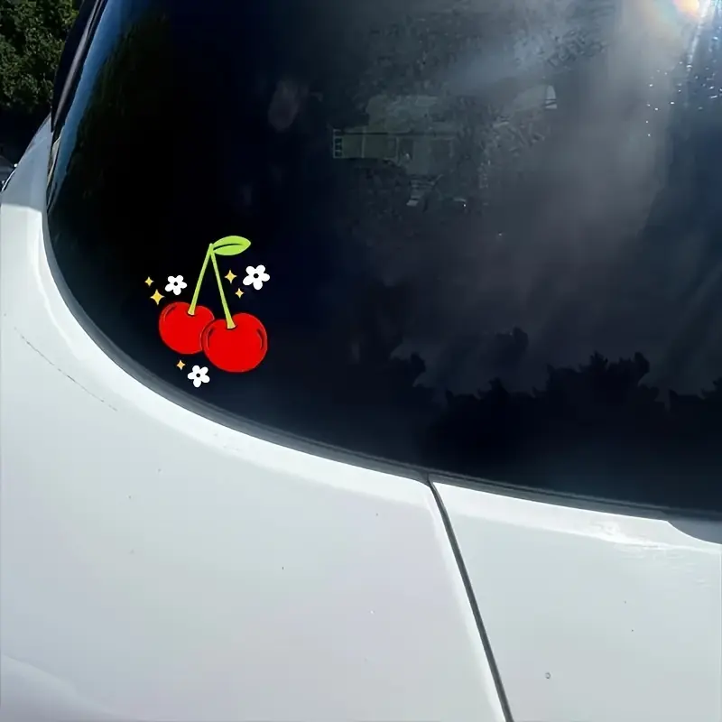 1PC Cherry Vinyl Cute Car Sticker Set - Smooth surface, easy to apply and tear, suitable for wood, plastic, glass, metal, ceramic materials, Car Decorative Sticker, Car Decal, Automotive Decoration, Vehicle Decoration
