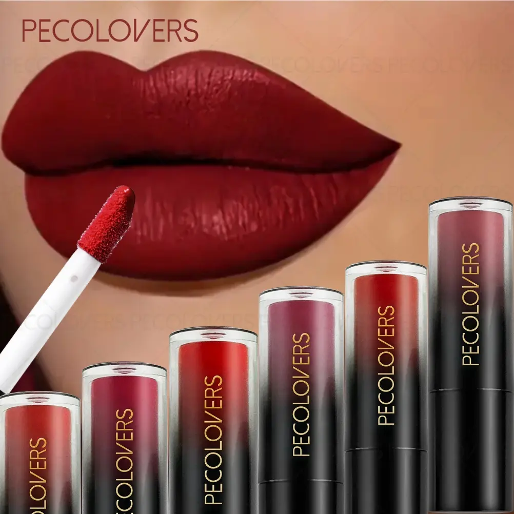 6pcs/set Sexy Red Lip Gloss, Matte, Lightweight, Non-sticky, Non-drying, Silky Smooth, Gentle and Delicate, Ideal Christmas Gift, Suitable for All Skin Types,