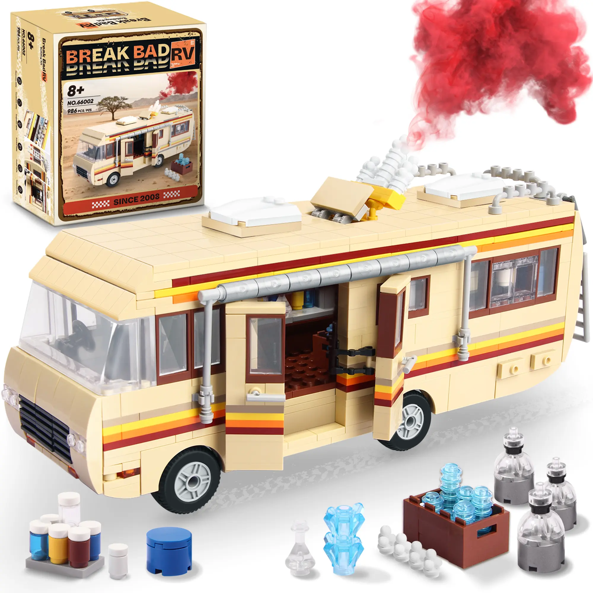 【TOKMOC】66002,986 Pieces,Yellow Bus RV Building Block Set,Camping Car RV Brick Set,Assembly Toys,Collecting Building and Gifting Model for movie Fans,For aged 12 and above,Stress relief toy game fan perfect christmas