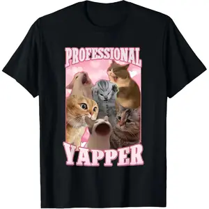 Cotton Gift Tee Professional Yapper Funny Cat Meme Goofy Ahh Ironic Cat T-Shirt for Men Women casual cotton streetwear all
