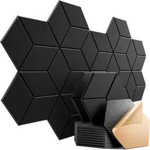 Aozey Hexagon Acoustic Panels, 12 Self-Adhesive Soundproof Tiles, High-Density Polyester Fiber, 12"x10"x0.4", Studio & Home Wall Panel