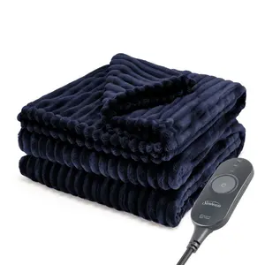 Sunbeam 50"x60" Heated Throw Blanket 3 Heat Settings Textured Velvet Maritime Blue