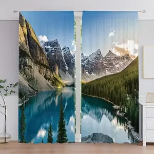 Spring Forest Mountain View Curtains Set, Room Decor Curtain, Digital Print Polyester Fabric, Rod Pocket Design, Suitable for Living Room Bedroom Kitchen Bathroom, Window Curtain