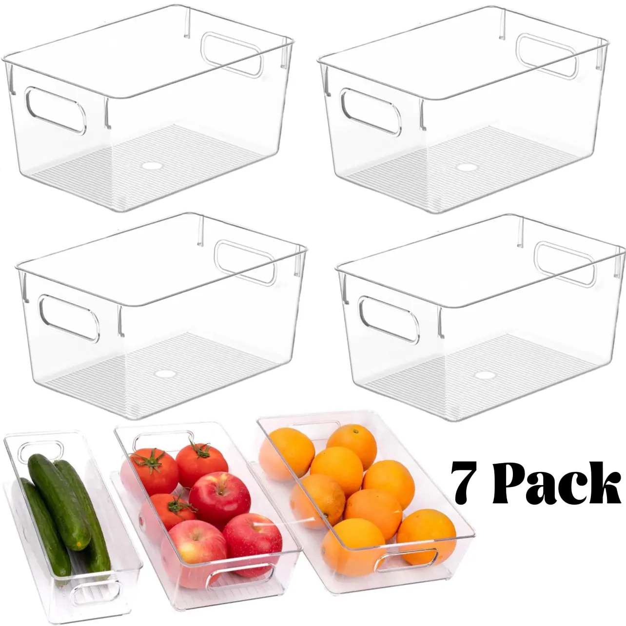 7-Pack BPA-Free Durable Rectangle Heavy-Duty Stackable Plastic Storage Bins Set - 4 Sizes, Closet Storage Bins, Box Organizer Containers for Kitchen Pantry, Cabinet, Fridge Organization, Garage Storage