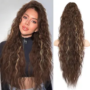 Hot Selling Women's Wig Ponytail Claw Clip Water Wave Long Curly Hair Fluffy Corn Perm Claw Clip Ponytail 30inch Hair Extensions