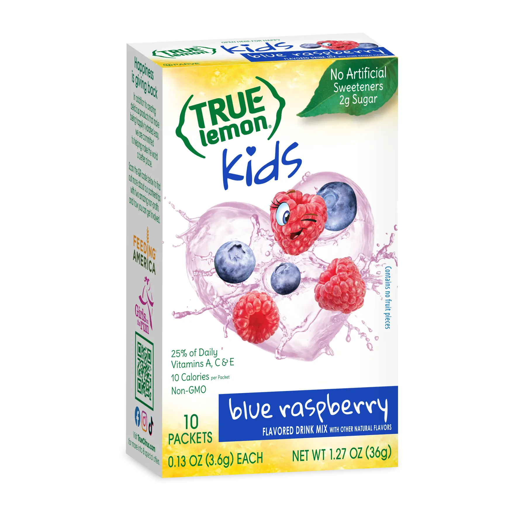 True Lemon Kids Blue Raspberry Lemonade Drink Mix | 92% Less Sugar Than Juice | No Artificial Sweeteners