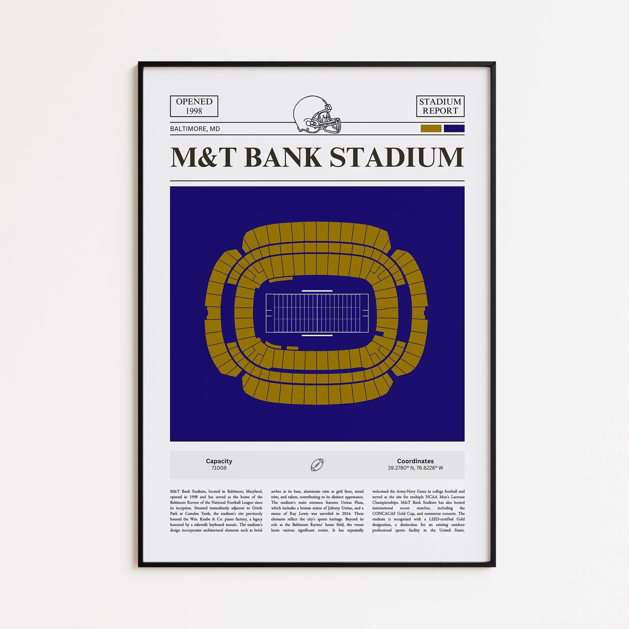 M&t Bank Stadium Print, Baltimore Ravens Poster, American Football Print, Sports Poster Print, Minimalist American Football Wall Art Gift