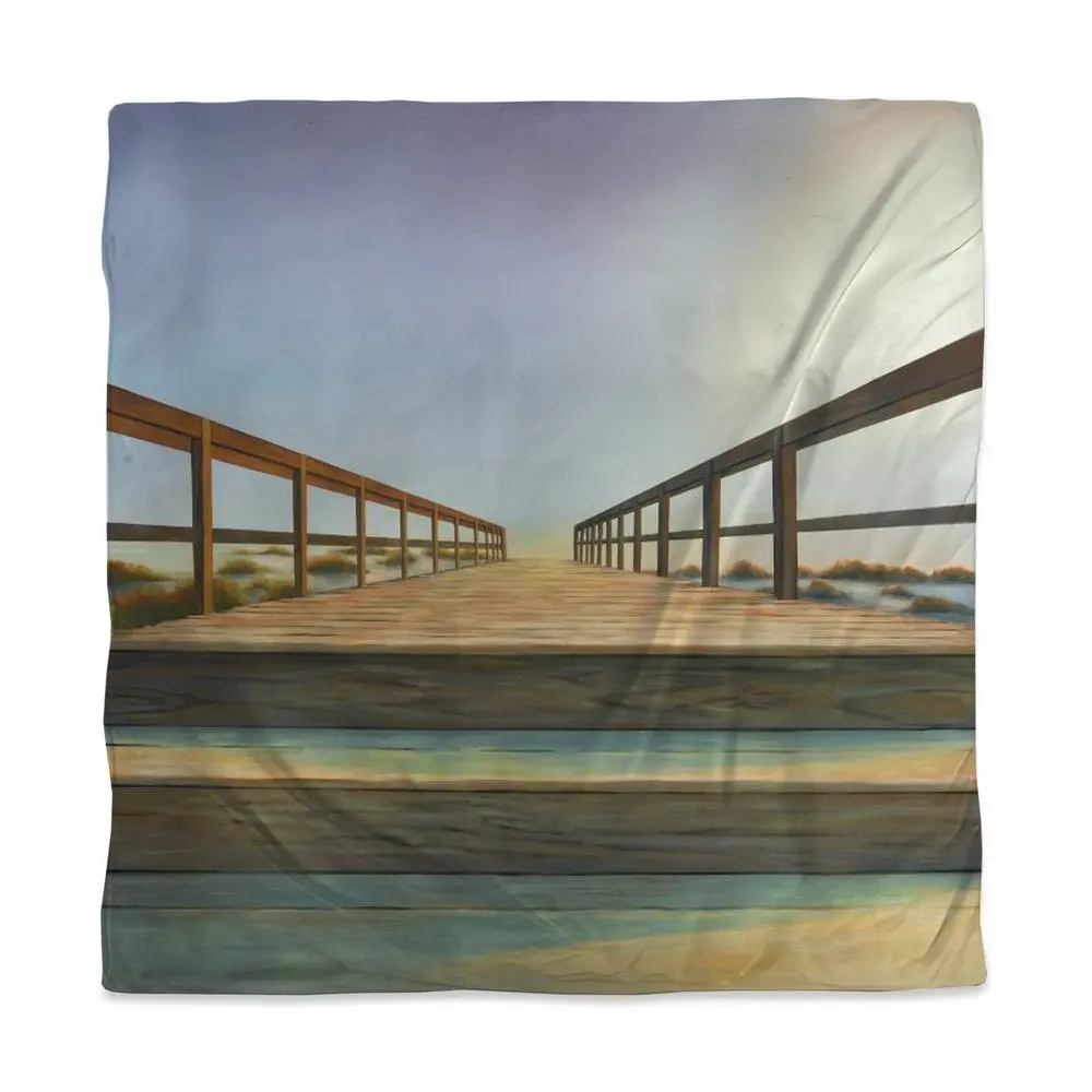 Begin Home Decor 3817-SWCQ-CO139 Footbridge Coastal Queen Size Duvet Cover - White Back Home Decor