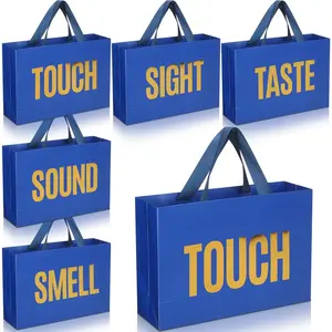 5 Senses  Bags for Him Her Valentine's Day  Bags with Ribbon Handles Five Senses paper wrapping with Word for Birthday Valentine Wedding Anniversary(Navy Blue,12.6 x 8.7 x 4 Inch)