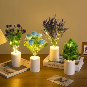 1 Sunflower/Lavender/Blue Rose/Christmas Tree Night Light, battery-operated, artificial flower arrangement, durable plastic material, suitable for bedroom, living room, Valentine's Day, Christmas decorations, festive tabletop decor.