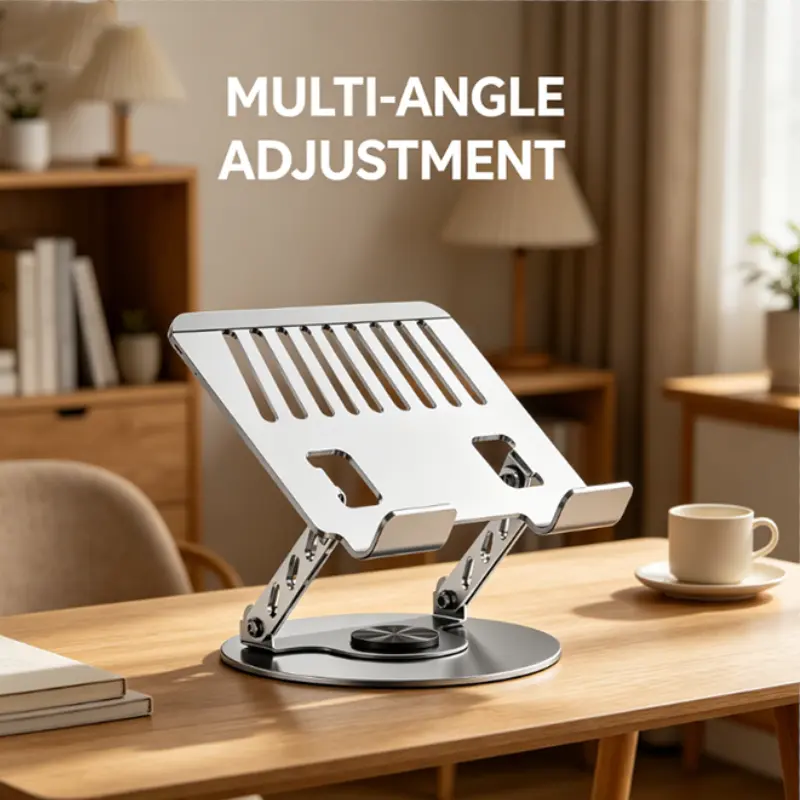 Aluminum Laptop Stand - 360° Rotating, Adjustable, Foldable, Sturdy Gray No-Assembly Hub for Gaming & Mobile Use, Compact Portable Lock-Edge Desk Mat Included, Complimentary Shipping