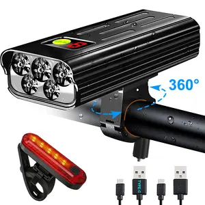 Bike Lights, Bike Light for Night Riding, 5200mAh LED Bike Headlight, Rechargeable Bike Headlight, Bright Bike Lights Front and Back with High Beam & Low Beam Light, Free Taillights