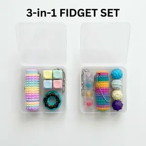 3-IN-one Stress Toy Set, Colorfule Fidget Keyboard & Spiky Grippie Stim Keychain Stress ReliefSensory Toy for Student Office Worker Easter Gift