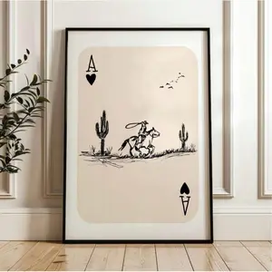 Cowboy Western Print, Cowboy Playing Card Digital Poster, Modern Rodeo Wall Art, Retro Cactus Western Sketch Decor Photo Artistic Box