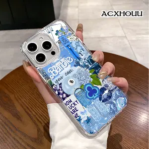 Magnetic Compatible Case for iPhone 16 E Pro Max 15 Plus 14 13 12 11 XS XR, Blue Barbie - Themed Collage Aesthetic Print | Shockproof, Silicone, Lightweight, Scratch Resistant, and Trendy Protection