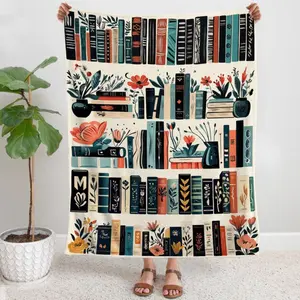 Vintage Bookshelf Library Throw Blanket, Cottagecore Book Wildlowers Blanket Gift For Book Lover Library Gift Floral Bookish Gift For Reader Blanket All-Season Home Bedroom Bed Sofa Picnic Cover  Family Friends and Chridren Perfect Gift Christmas Present