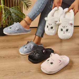 Cat Theme Faux Fur Furry Slippers for Women & Men Girls - Winter Warm On Cloud Cozy House Slippers Fur Slides