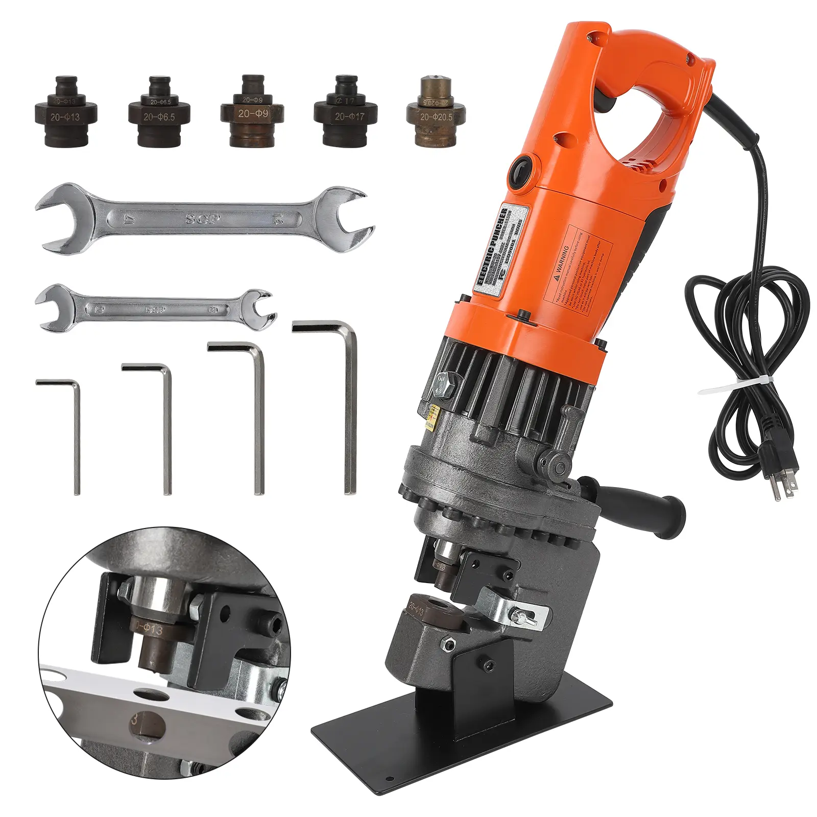 Heavy Duty Hydraulic Hole Puncher - 1200W Electric Punching Tool, 110V, 5 Dies, Portable & Ergonomic Design, Rapid & Accurate Punching, Industrial Plate Punch Tool for Copper, Construction Sites & Regional Projects, Robust Forged Uns1566 Construction