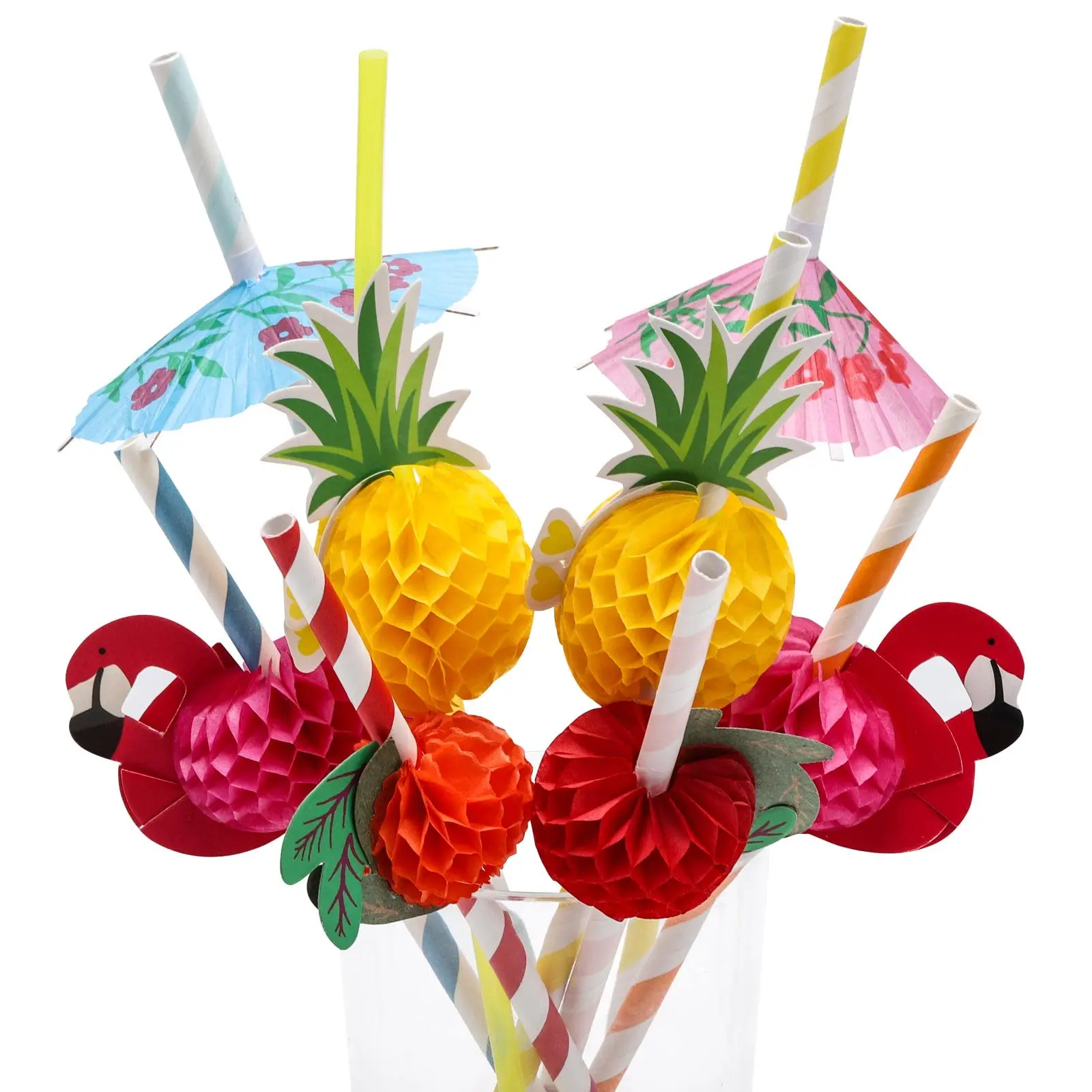 Pineapple & Flamingo Design Paper Straws, Cute Straws, 50pcs Disposable Drinking Straws, Party Decoration Supplies for Home Kitchen Party, Utensils, Home Bar Accessories