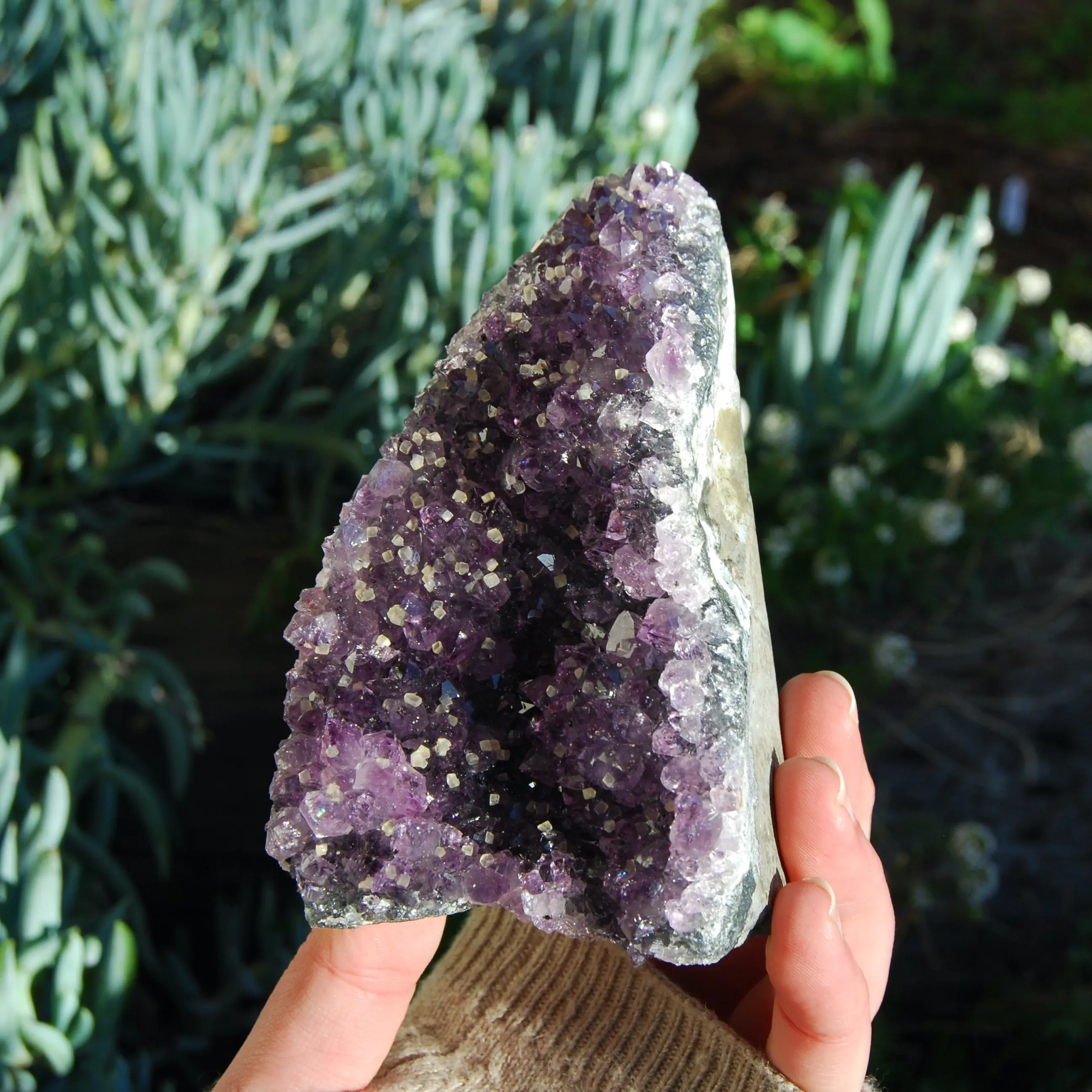 1.3lb Large Raw Amethyst Geode with Calcite Crystal Cathedral Cluster, Self Standing, Uruguay