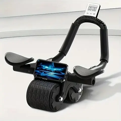 Unisex Abdominal Roller Machine with Elbow Support (Reduces Strain on Elbows), Automatic Rebound Dual-Wheel Core Training Equipment with Digital Timer Function, Knee Pad for Home Fitness