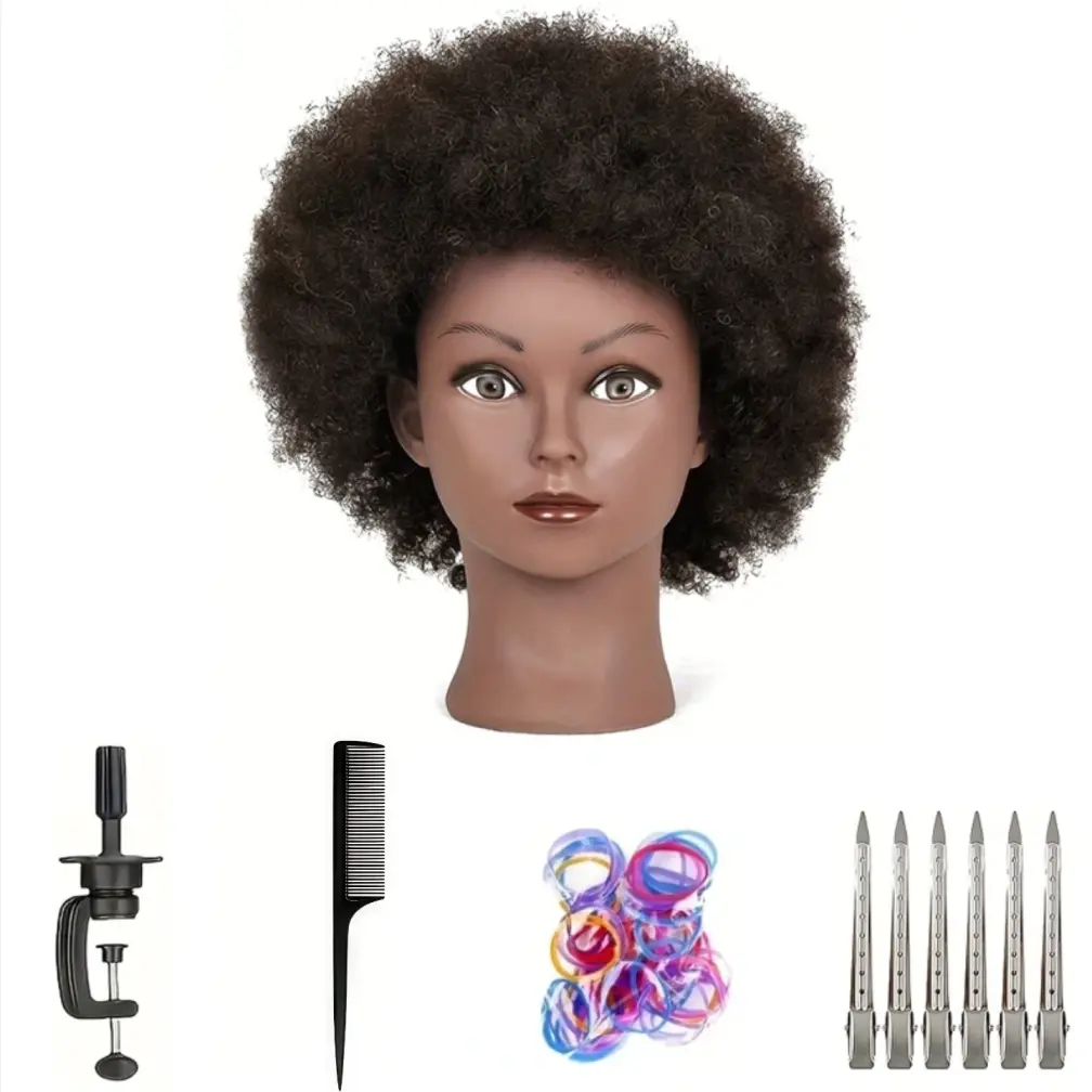 Mannequin Head Training Head Kinky Curly Hair Hairdresser Manikin Head Cosmetology Doll Head for Hairdresser Practice Styling Braiding with Clamp Stand
